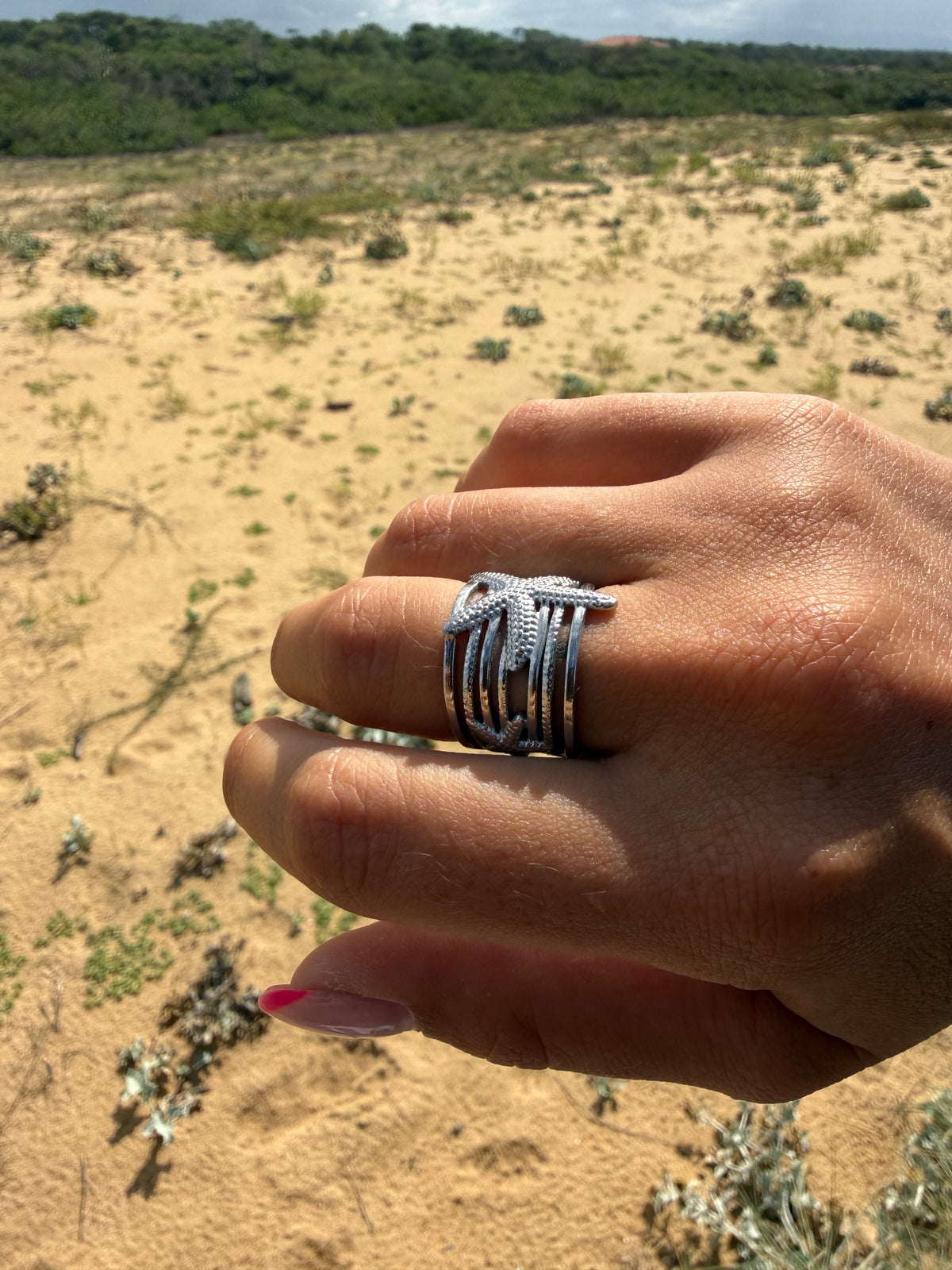bague étoile de mer argenté