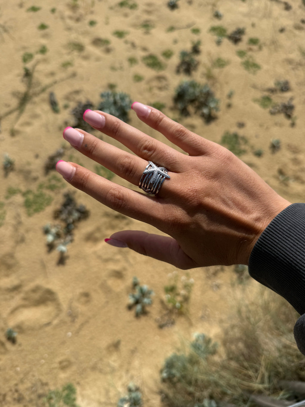 bague étoile de mer argenté