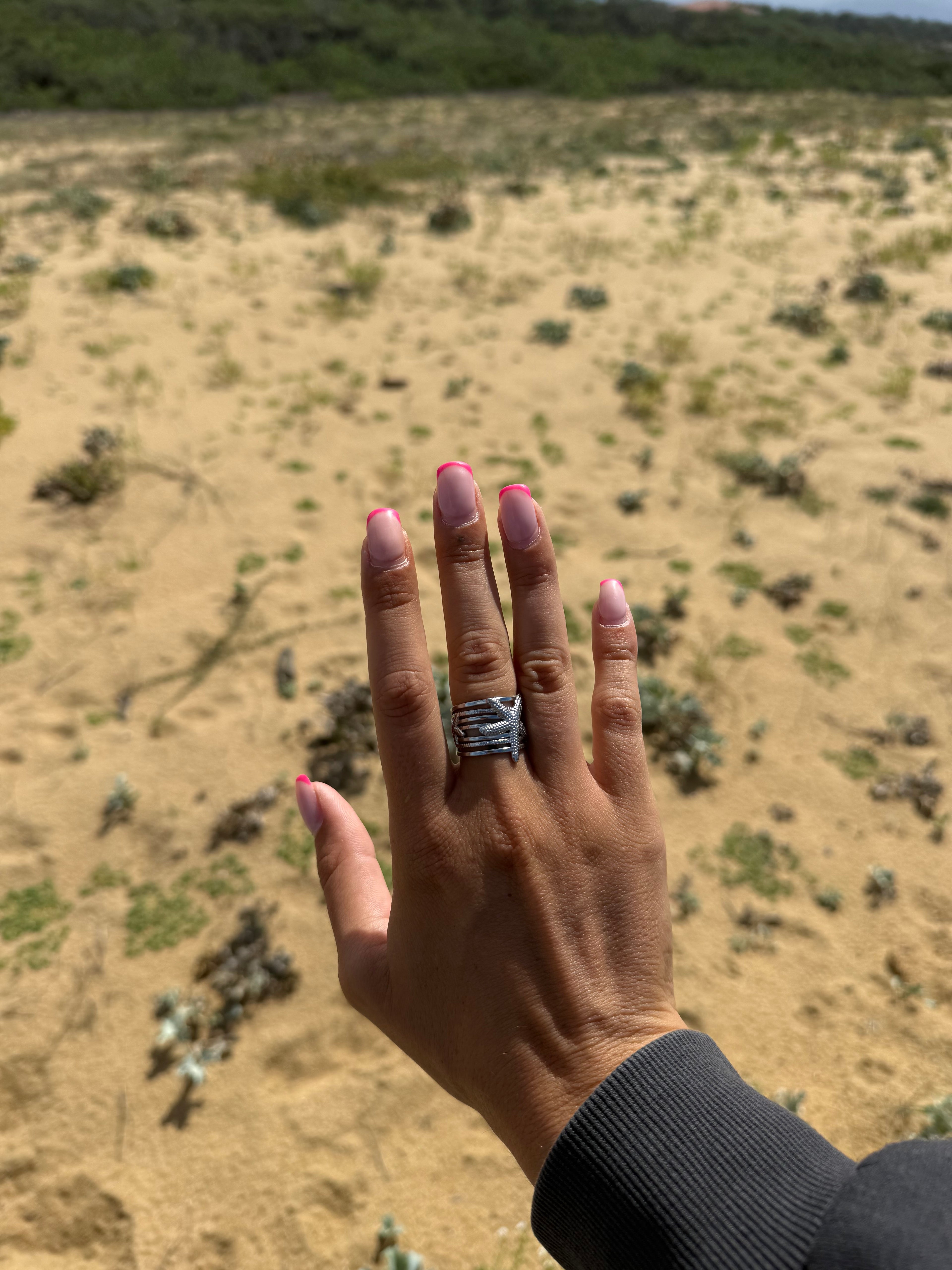bague étoile de mer argenté